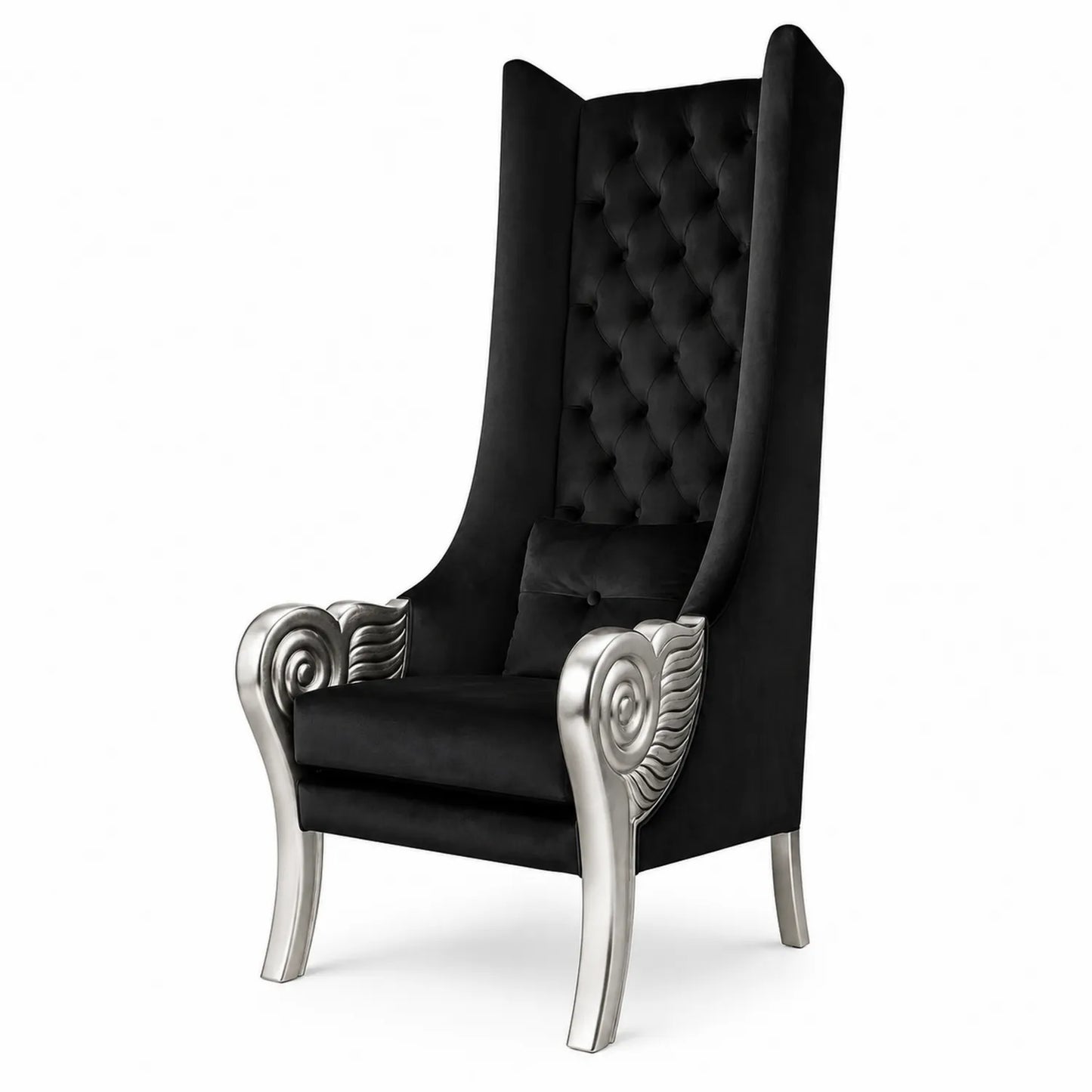 Fauteuil en Velours Noir et Métal Argenté