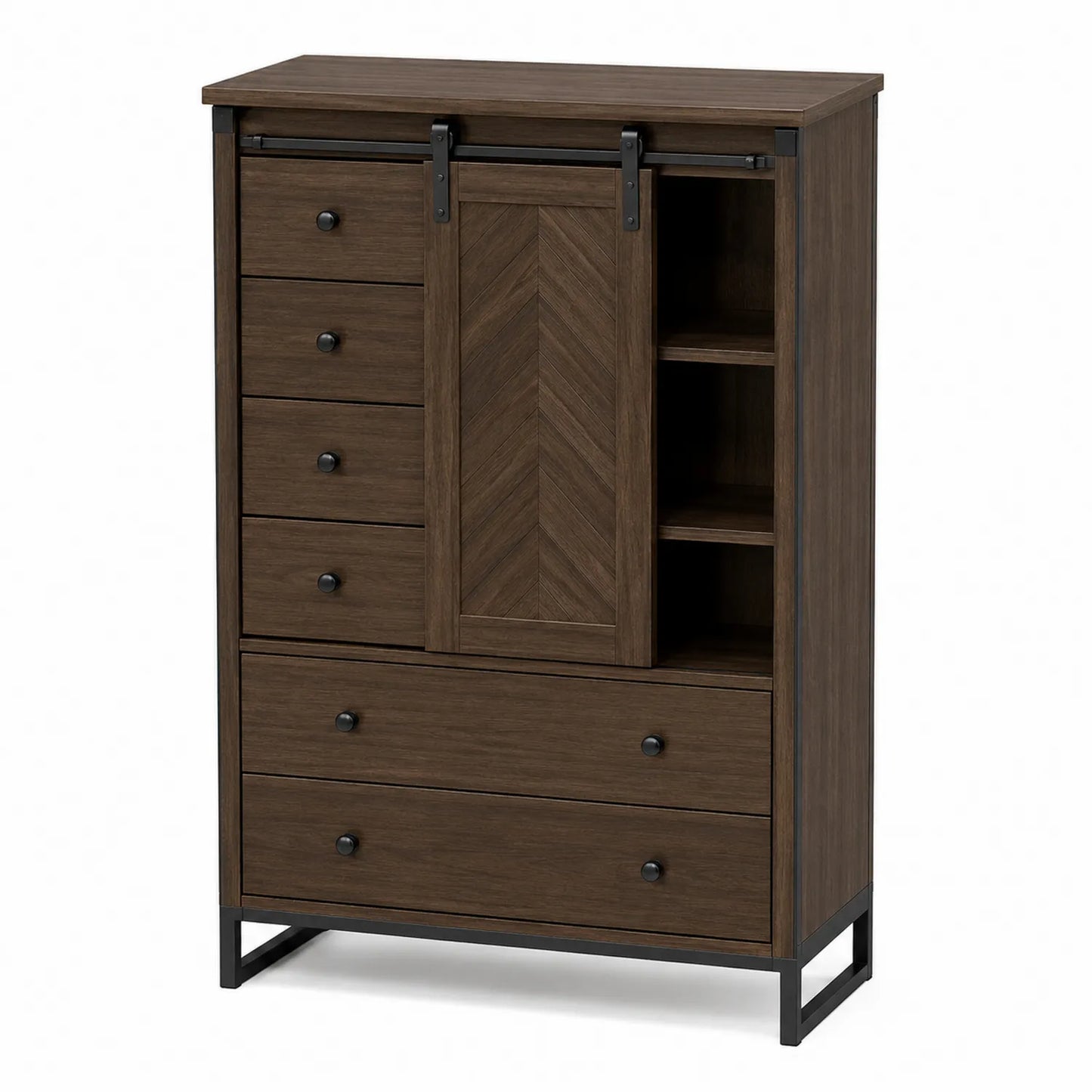 Commode en bois à tiroirs et porte coulissante