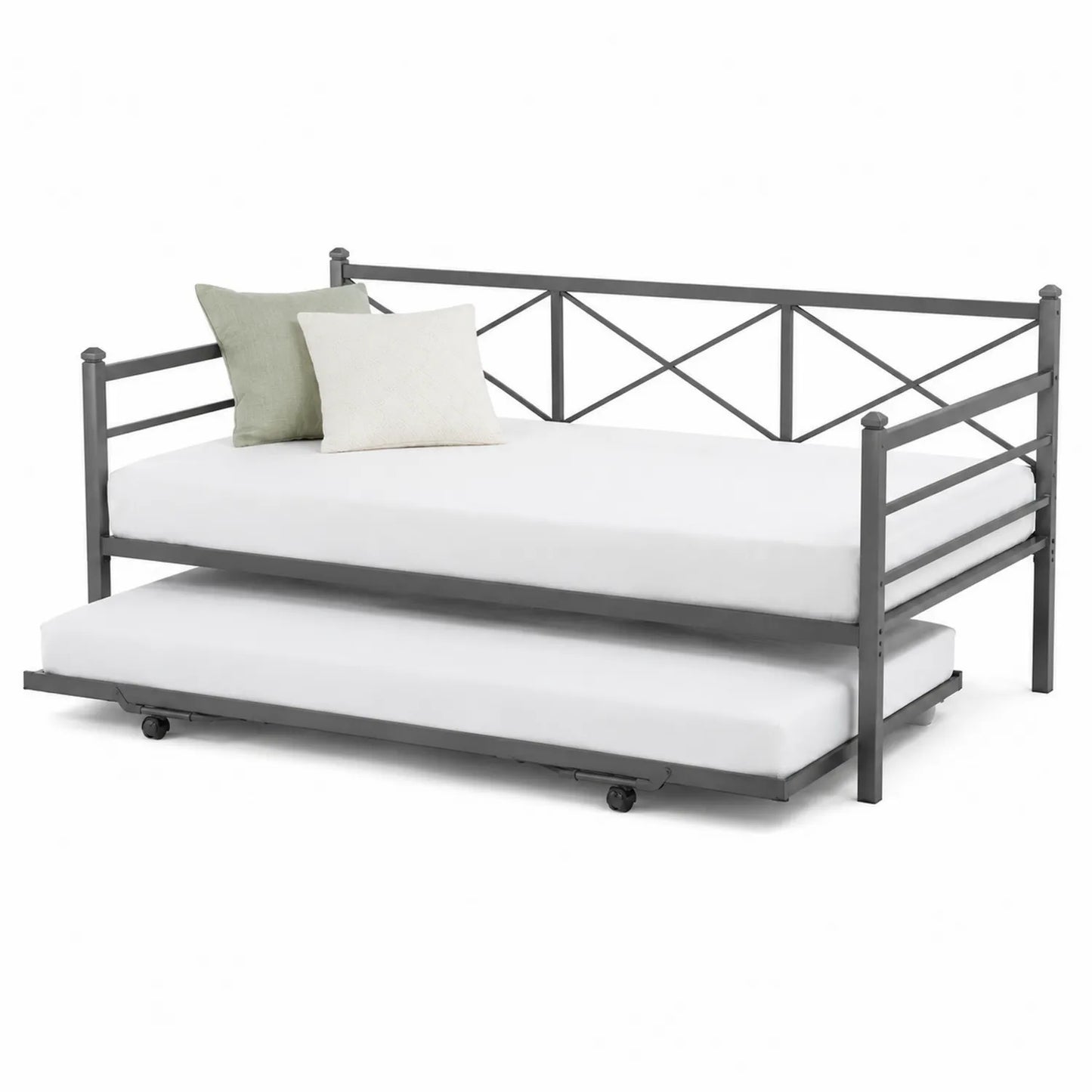 Lit gigogne en métal Gris avec matelas
