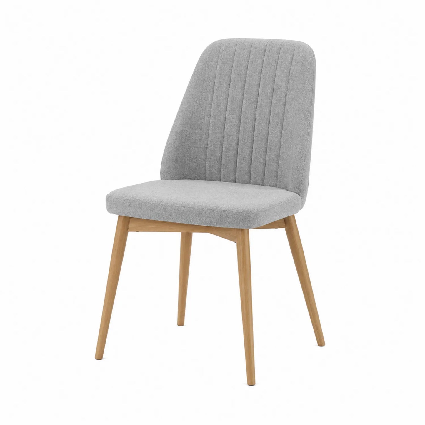 Chaise en tissu polyester gris avec pieds en bois de hêtre