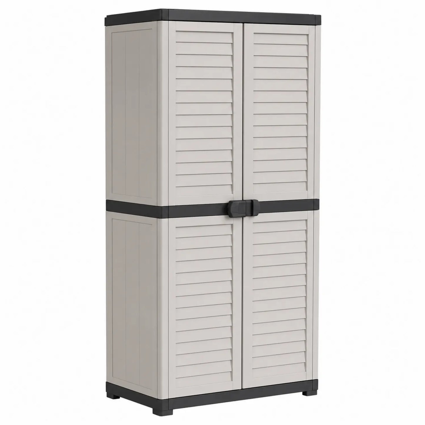 Armoire de rangement en plastique beige avec portes à persiennes