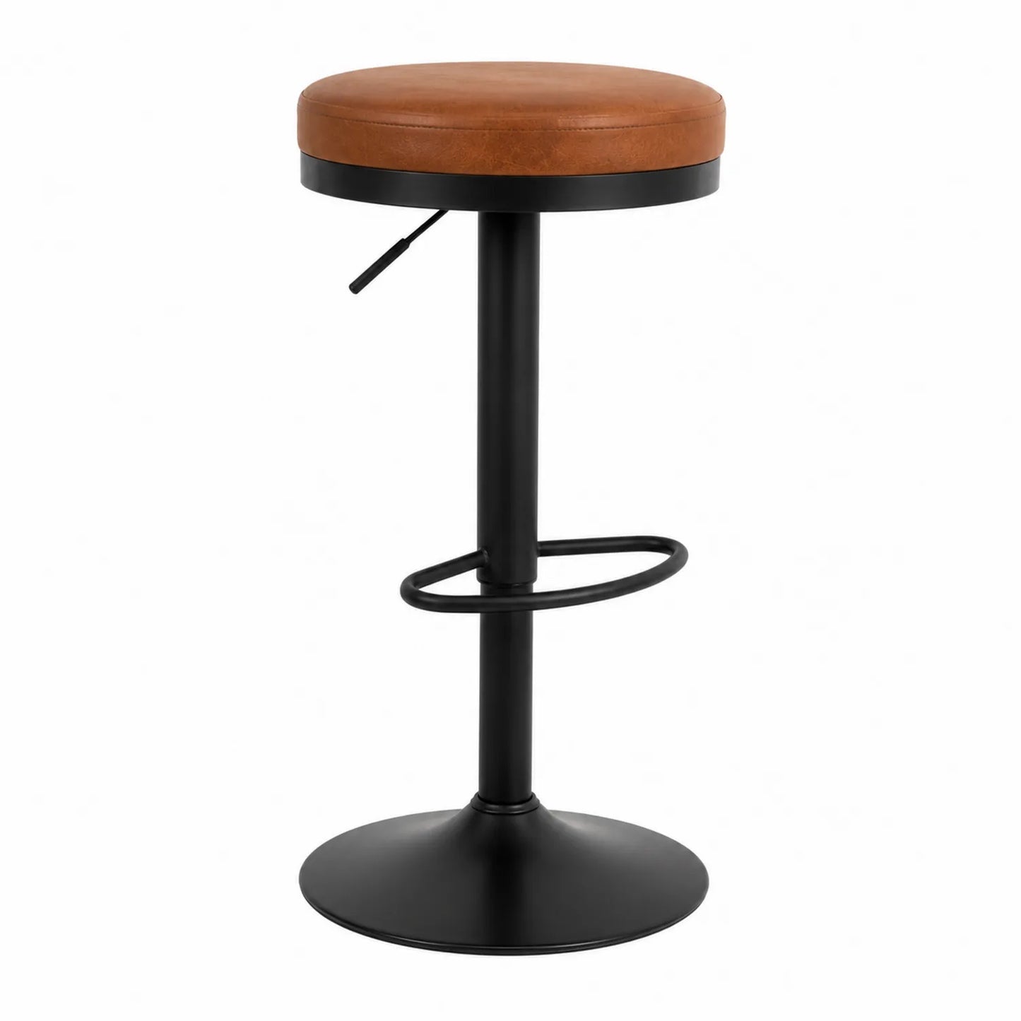 Tabouret de bar en cuir synthétique marron et métal noir