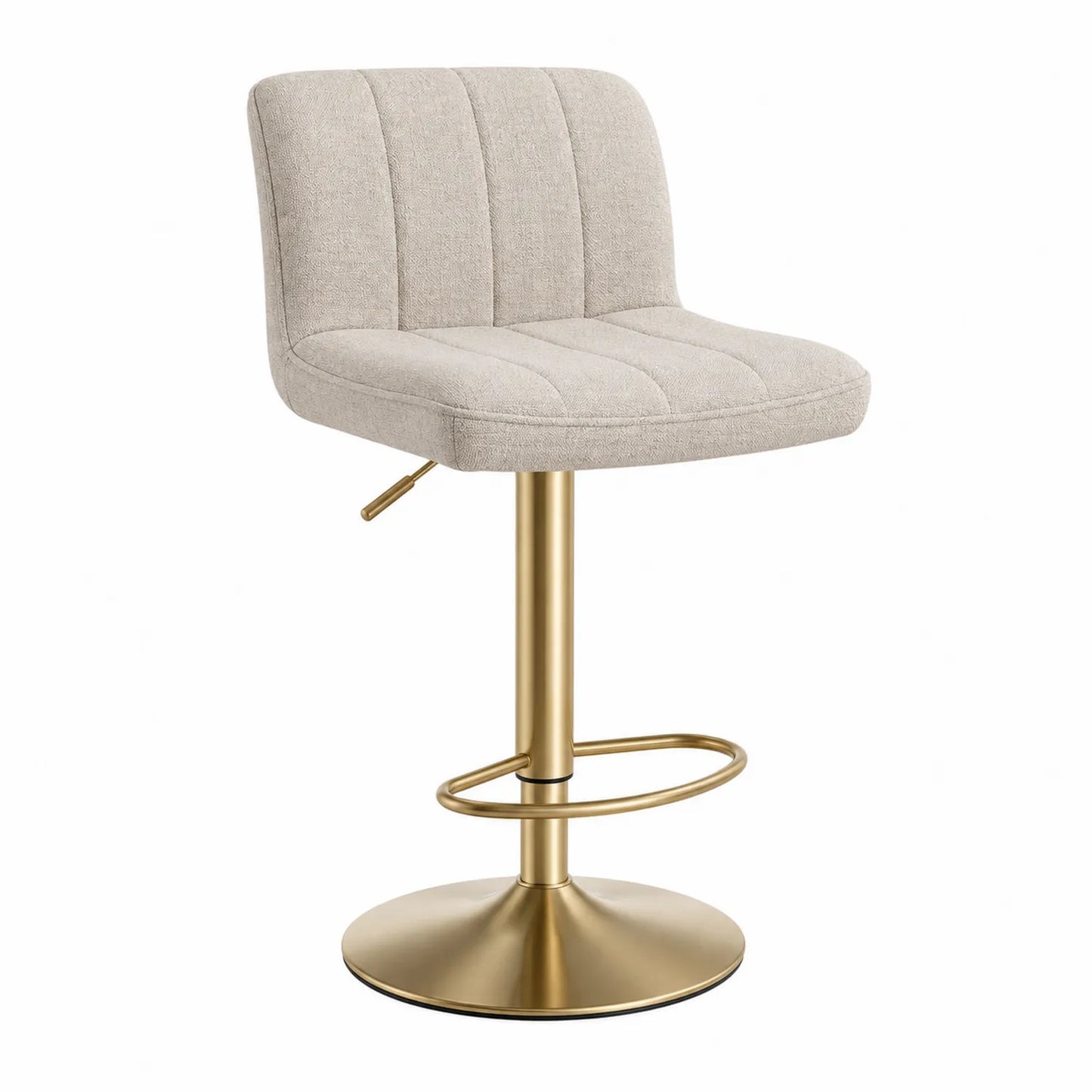 Tabouret de bar en tissu polyester beige avec pied en métal doré