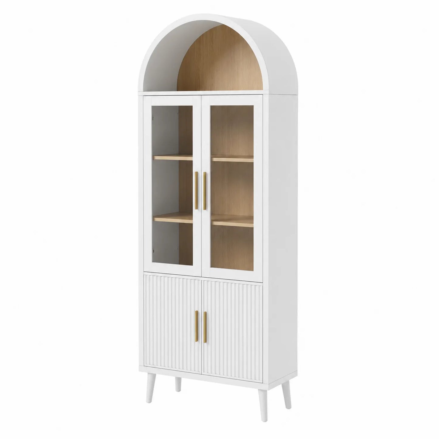 Vitrine en Bois MDF Blanc avec Portes en Verre Trempé 180cm