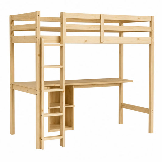 Lit mezzanine en bois de pin avec bureau et échelle 200 x 90 cm