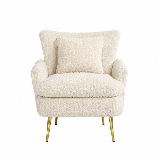 Fauteuil en tissu bouclette avec pieds en métal doré, 75x85x80 cm