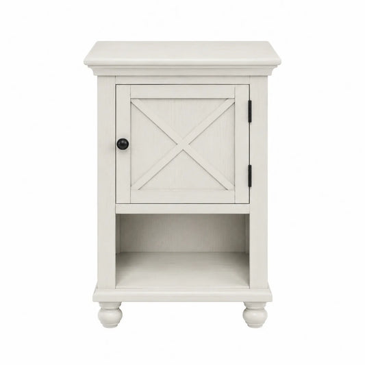 Table de chevet en bois Blanc avec porte et étagère 60x45x35 cm
