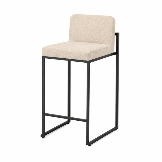 Tabouret de bar en polyester beige avec cadre en acier noir