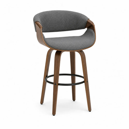 Tabouret de bar en bois et textile gris 75 cm