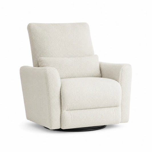 Fauteuil inclinable pivotant en métal et tissu bouclé blanc 85x90x105 cm
