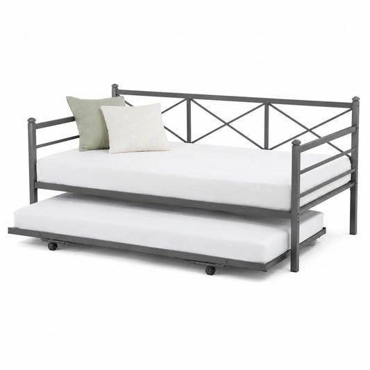 Lit gigogne en métal Gris avec matelas