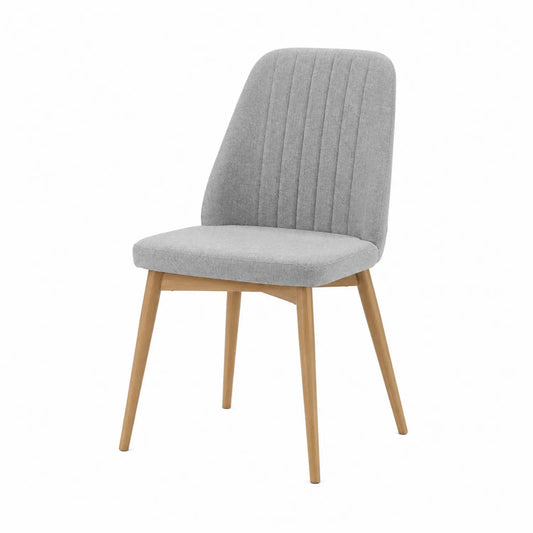 Chaise en tissu polyester gris avec pieds en bois de hêtre