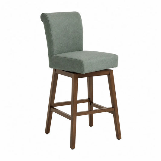 Tabouret de bar en bois avec revêtement en tissu vert