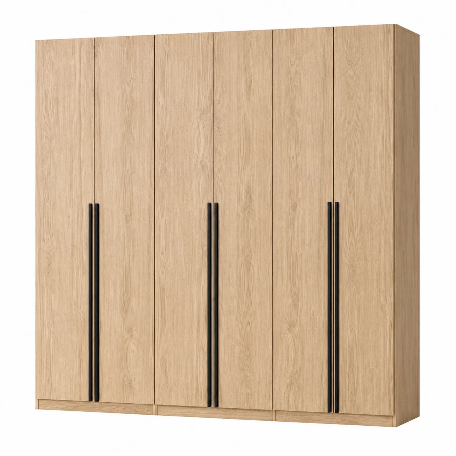 Armoire 6 portes en bois chêne clair avec poignées en métal noir