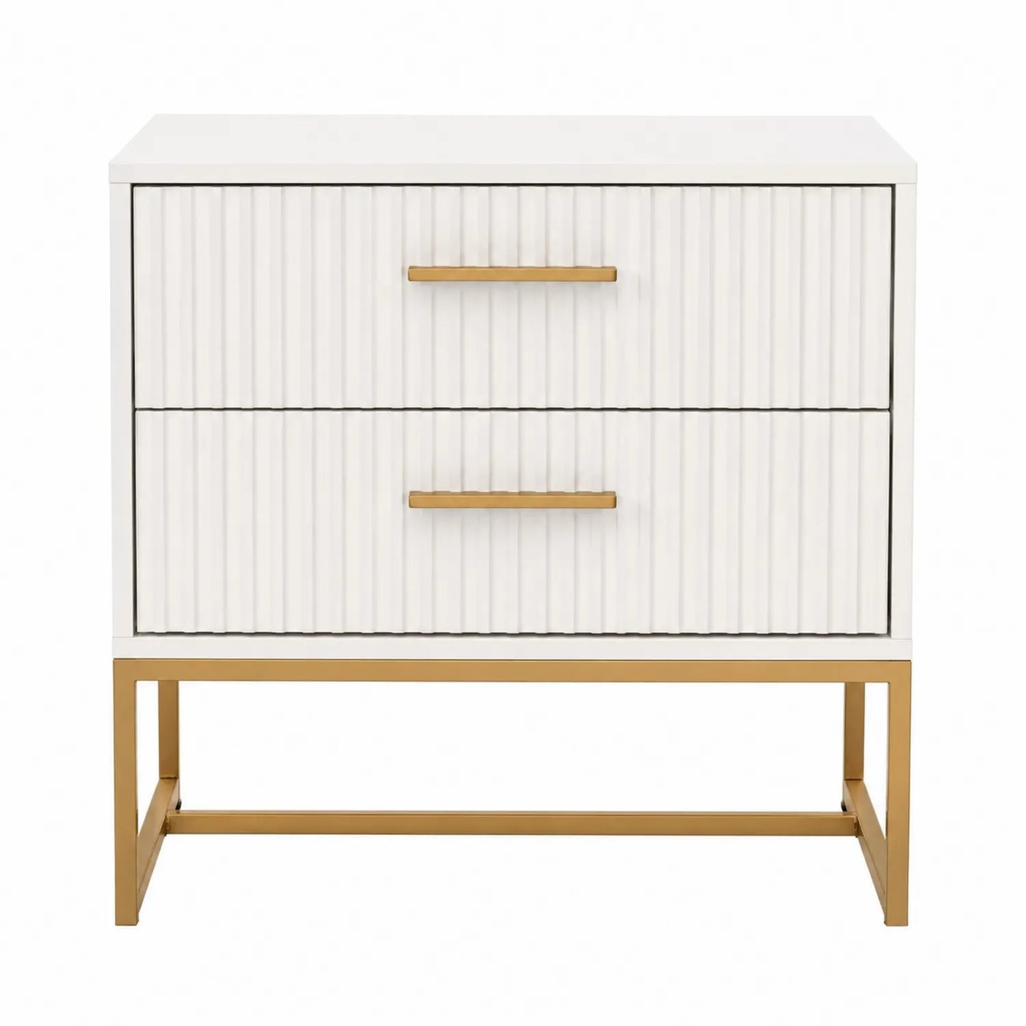 Table de chevet en MDF blanc avec pieds en métal doré