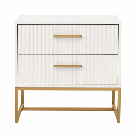 Table de chevet en MDF blanc avec pieds en métal doré