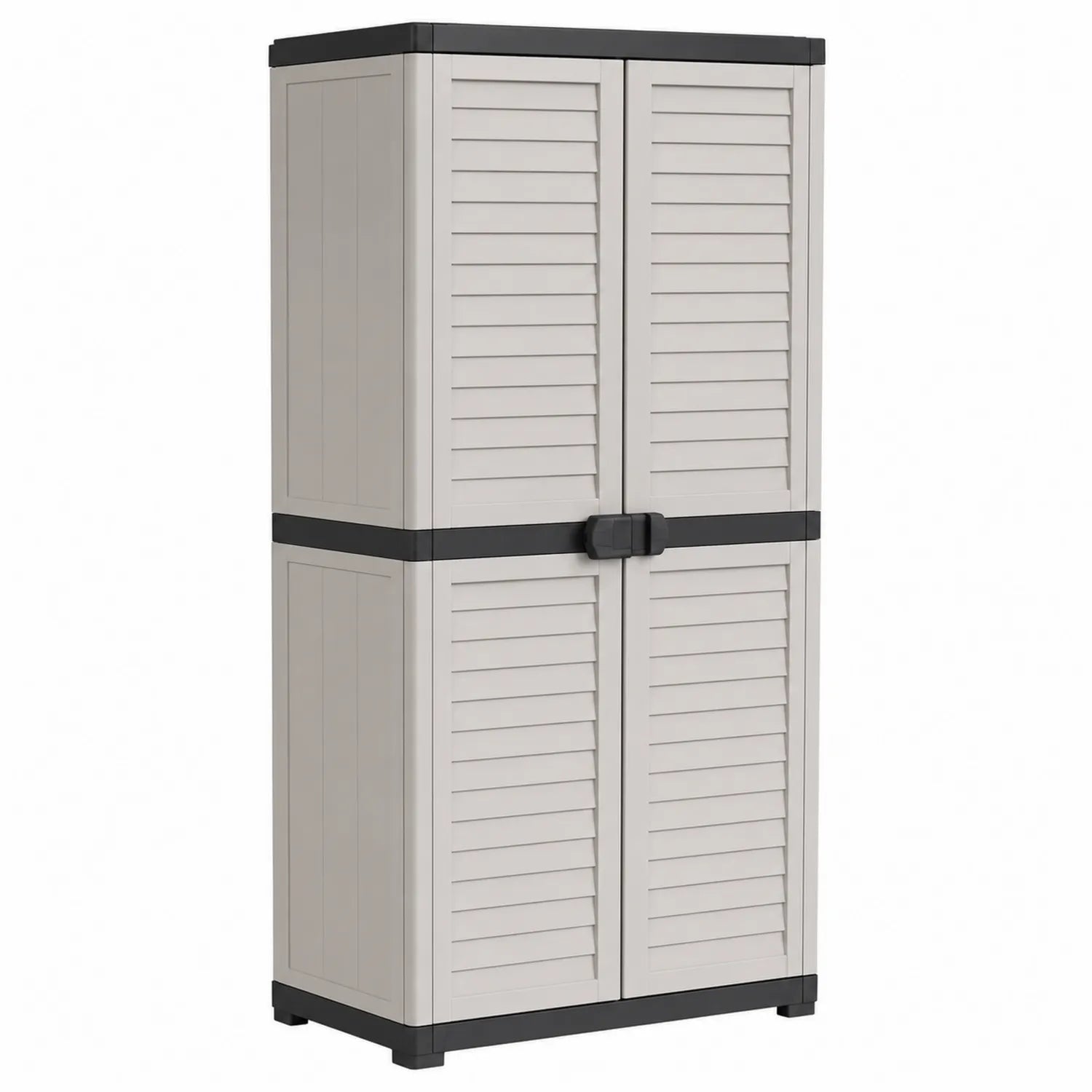 Armoire de rangement en plastique beige avec portes à persiennes