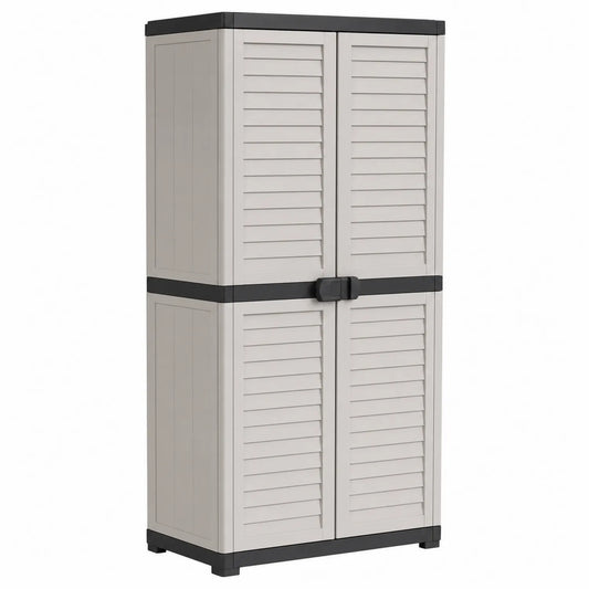 Armoire de rangement en plastique beige avec portes à persiennes