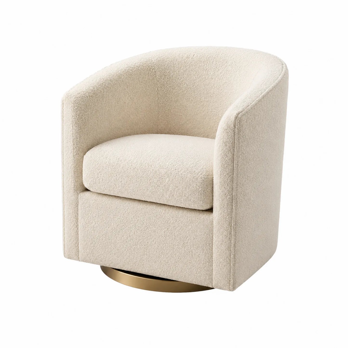 Chaise pivotante en tissu bouclé crème avec base en métal