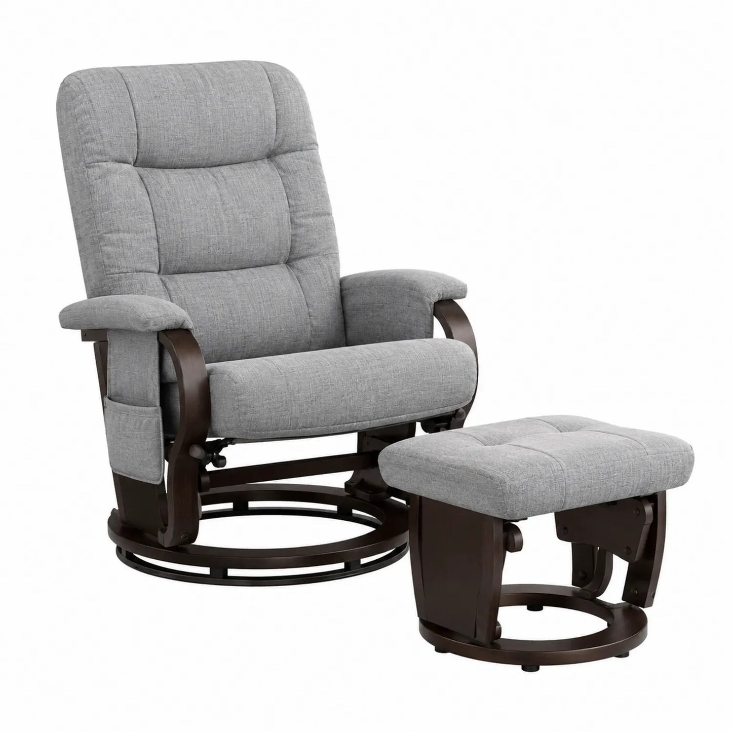 Fauteuil inclinable avec repose-pieds en tissu gris et structure bois