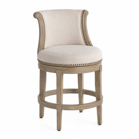 Tabouret de bar en bois et lin beige 74 cm