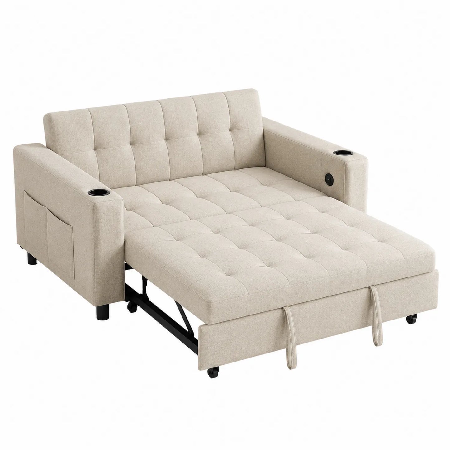 Canapé convertible en lin avec accoudoirs et rangements 200x150 cm