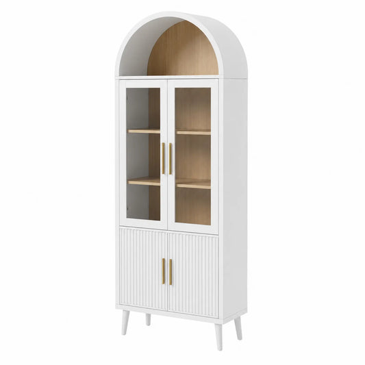 Vitrine en Bois MDF Blanc avec Portes en Verre Trempé 180cm