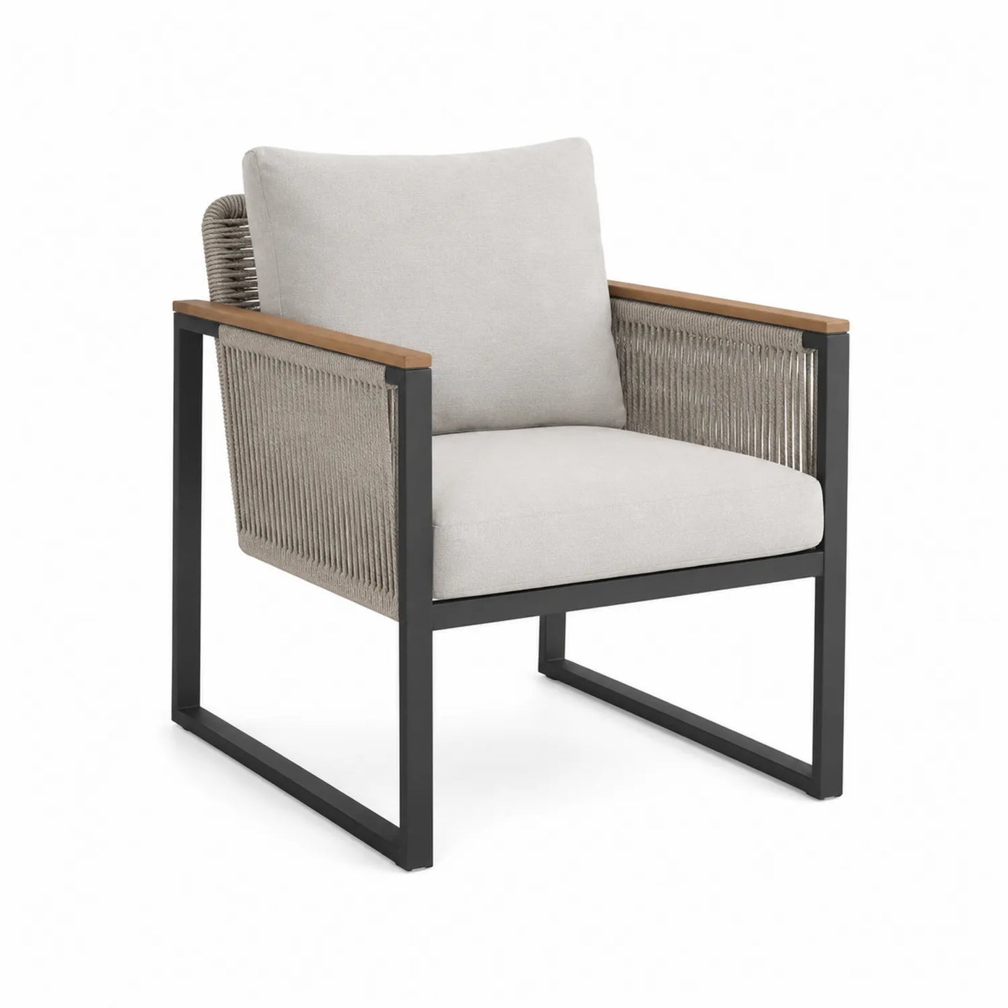 Chaise avec structure en métal et bois, coussins en polyester, Gris clair